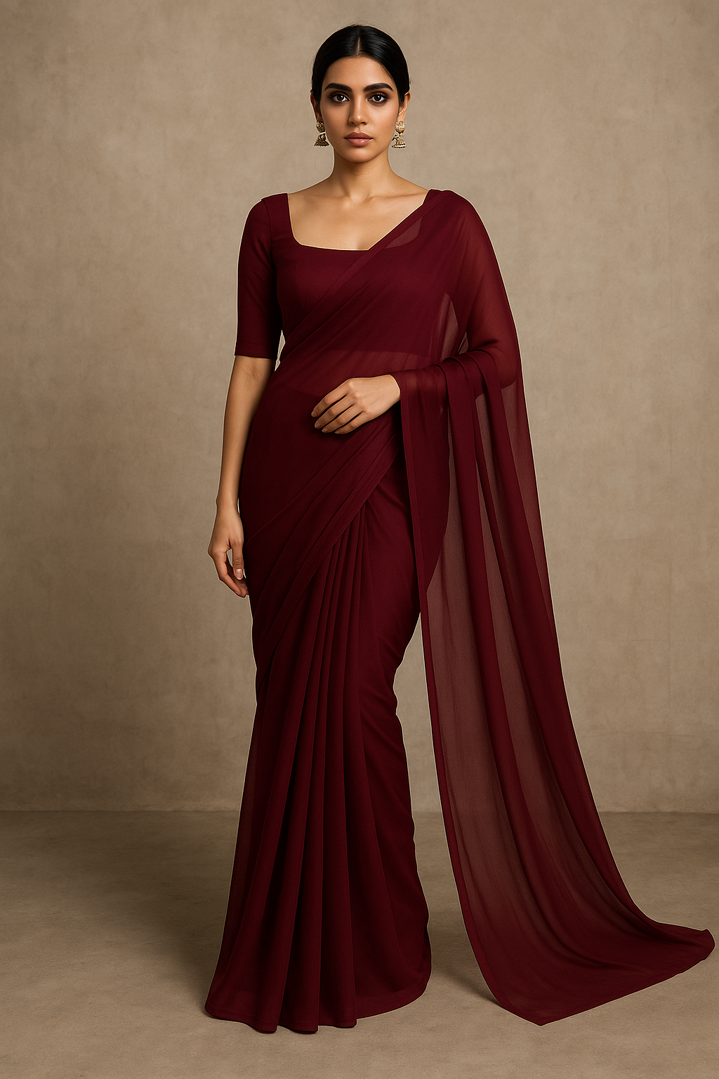 Maroon-solid chiffon