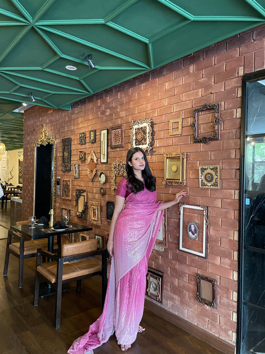 Two toned pink shimmery saaree