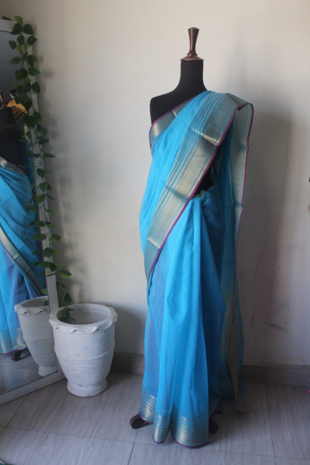 Sky Blue Breathable Cotton Saree