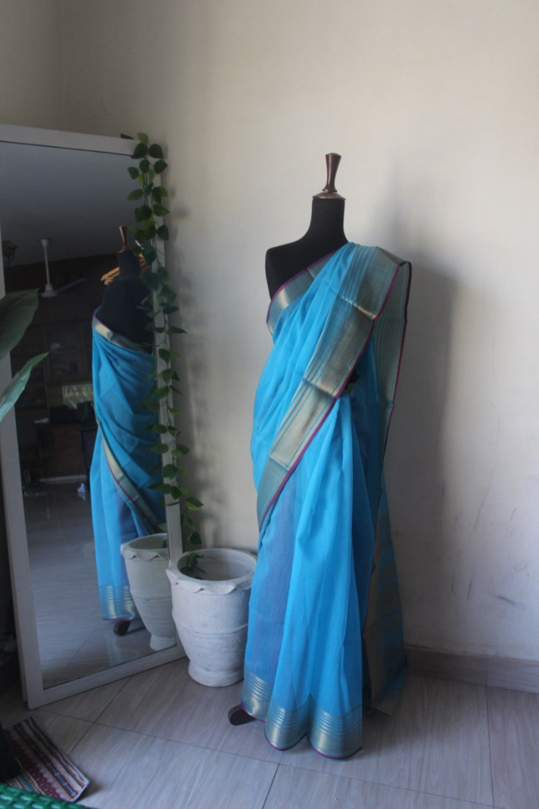 Sky Blue Breathable Cotton Saree