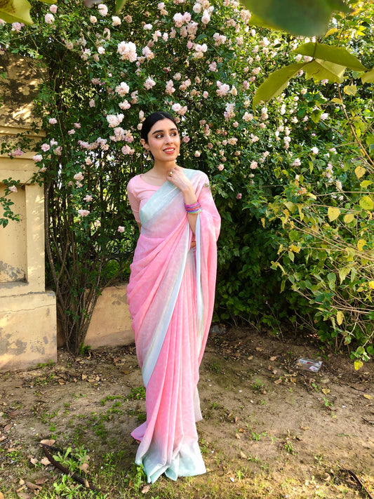 Candy Pink & Pistachio Stitched Saree