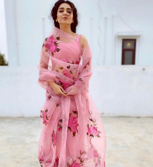 Hajra Pink Stitched Saree