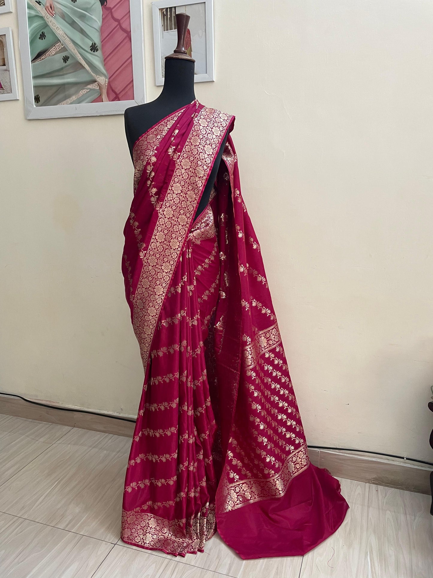 Maroonish Pink Banarsi Silk