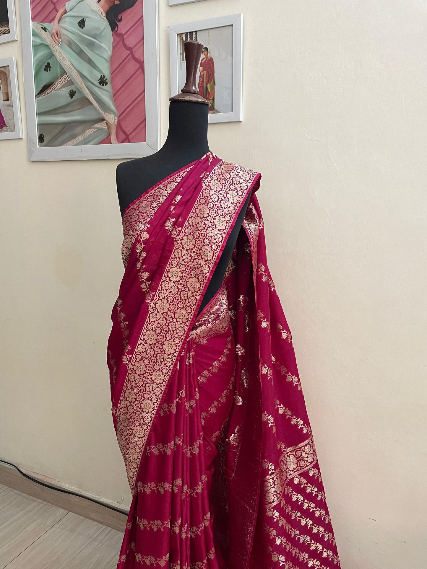 Maroonish Pink Banarsi Silk