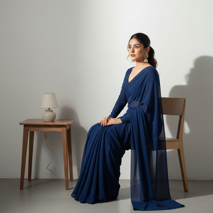 Dark Blue-solid chiffon
