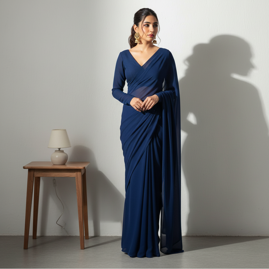 Dark Blue-solid chiffon