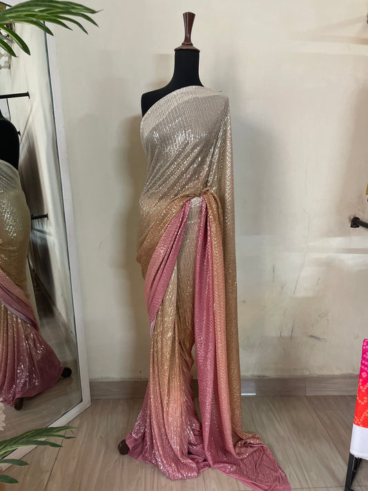 Two toned Pink & champagne shimmery saaree