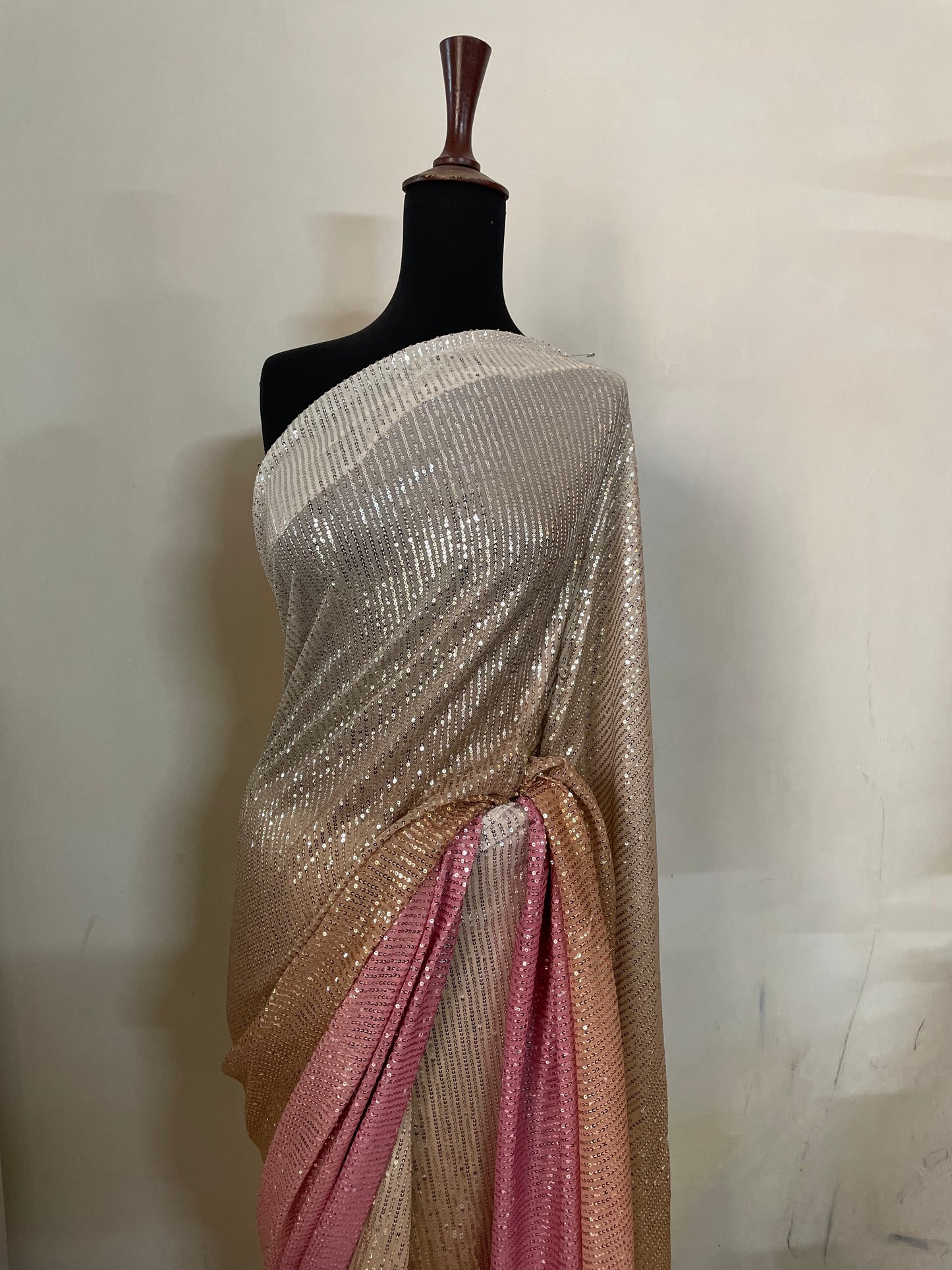 Two toned Pink & champagne shimmery saaree