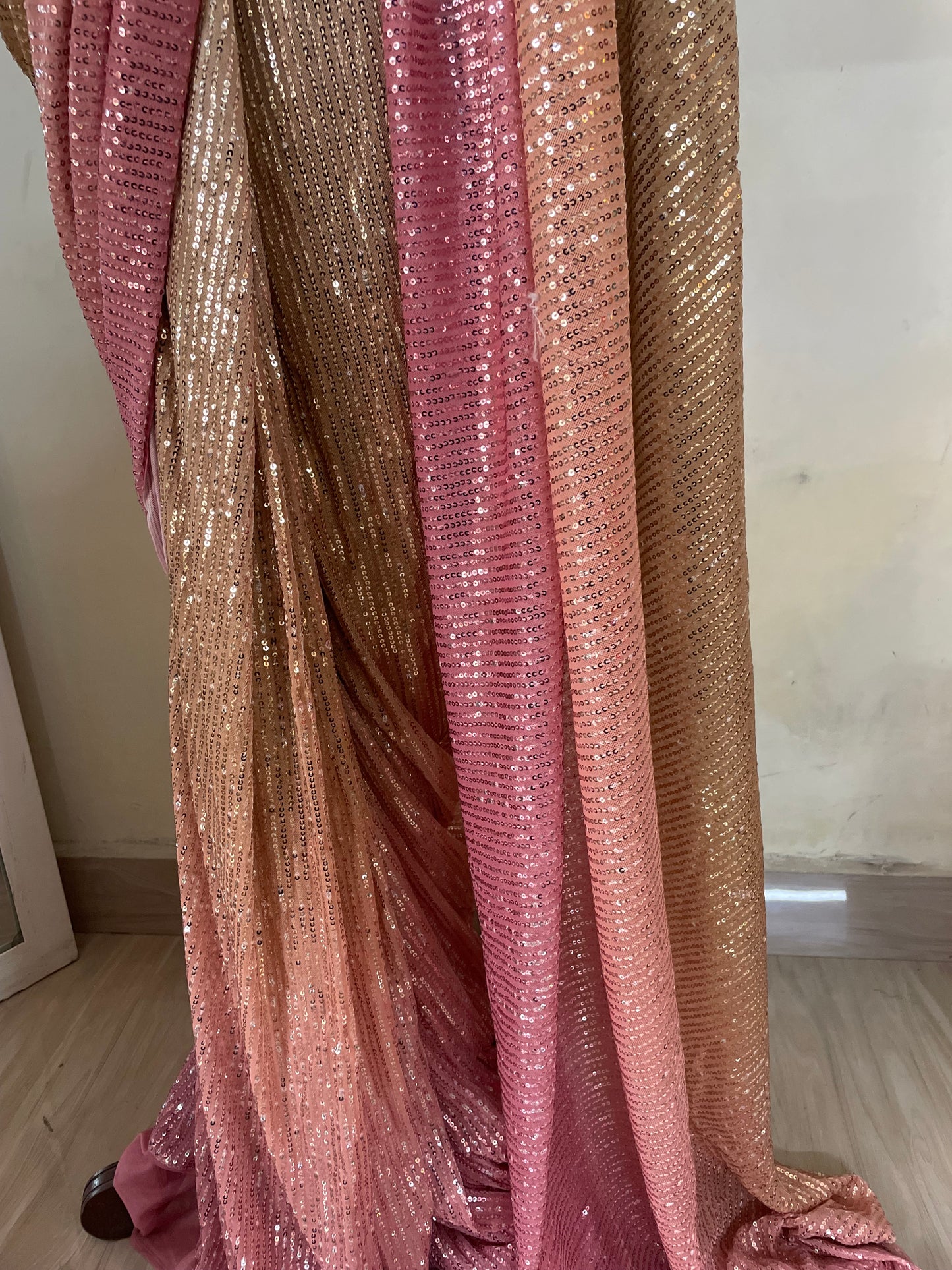 Two toned Pink & champagne shimmery saaree