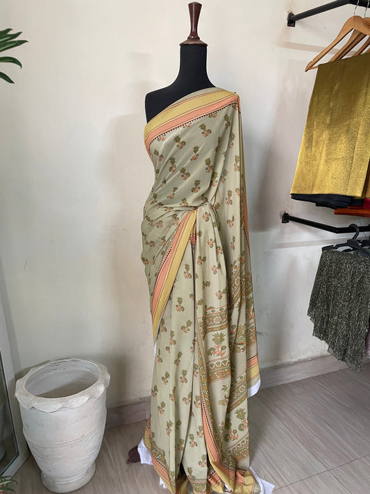 Chiffon Green Printed Saree