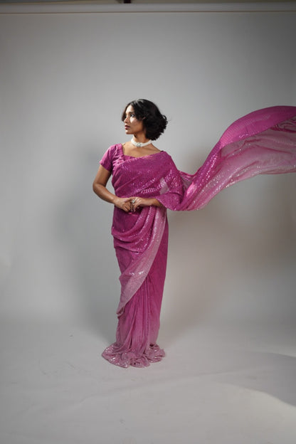 Two toned pink shimmery saaree