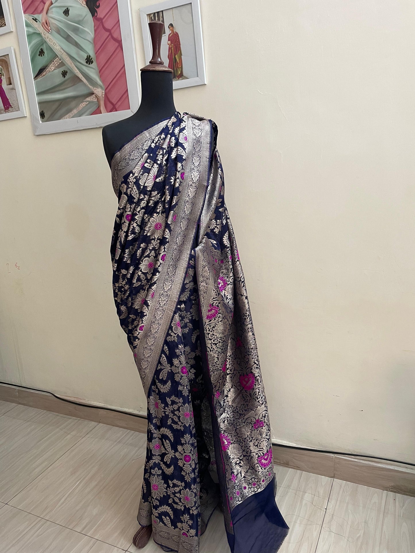 Ocean Navy Banarsi Silk